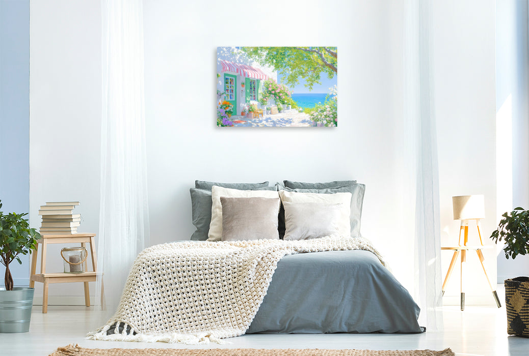 Premium Textil-Leinwand Buchladen mit Ausblick