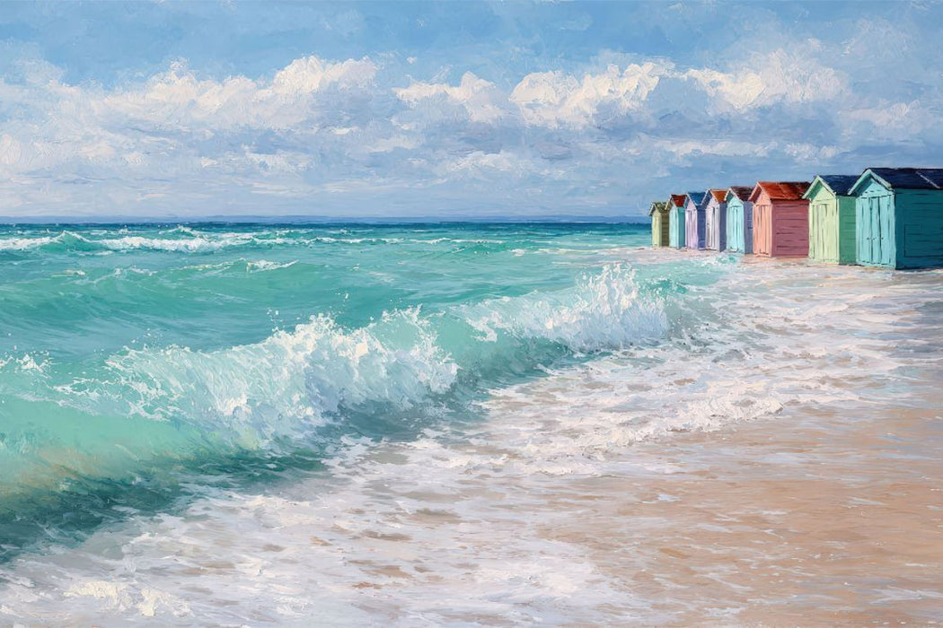 Premium Textil-Leinwand Bunte Strandhütten