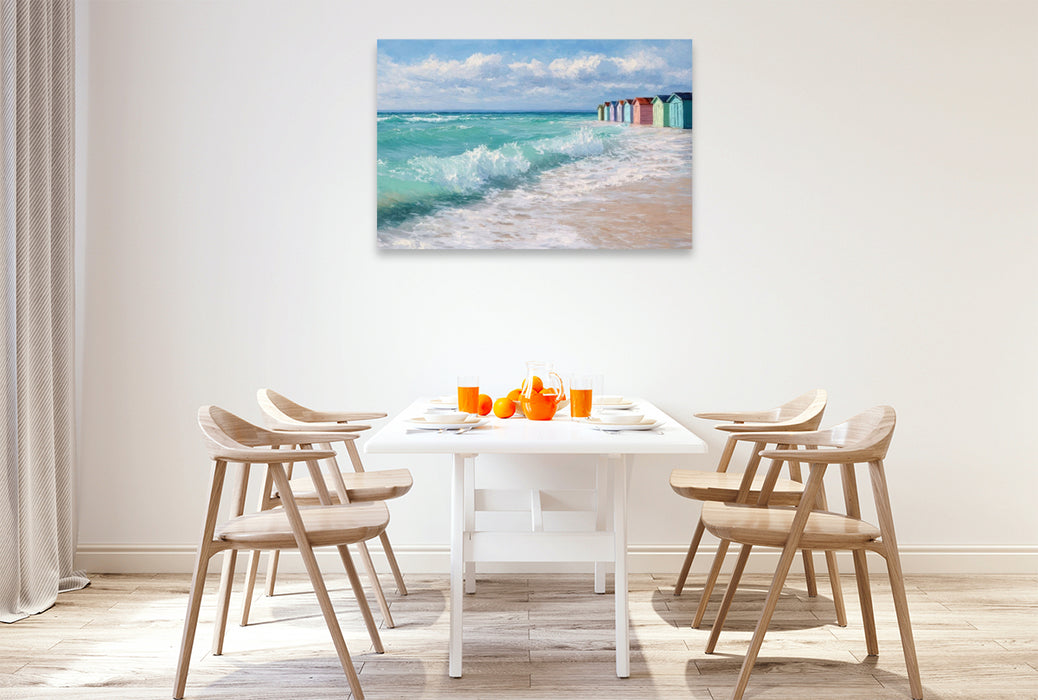 Premium Textil-Leinwand Bunte Strandhütten