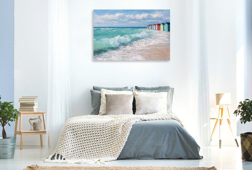 Premium Textil-Leinwand Bunte Strandhütten