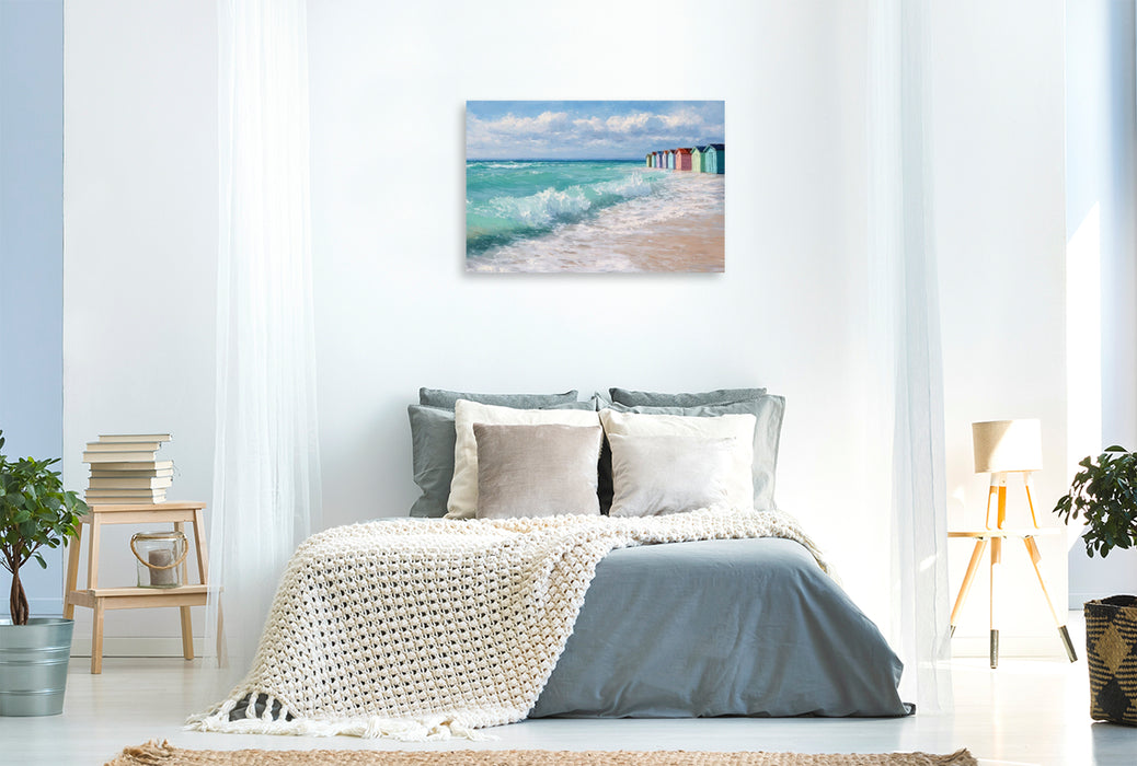 Premium Textil-Leinwand Bunte Strandhütten