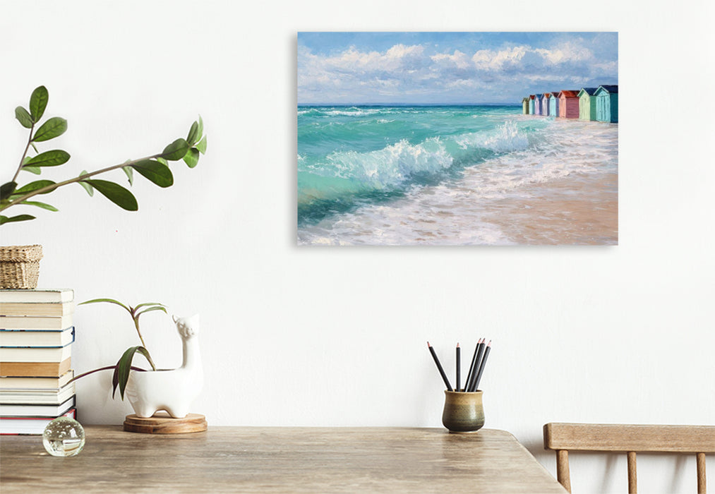Premium Textil-Leinwand Bunte Strandhütten