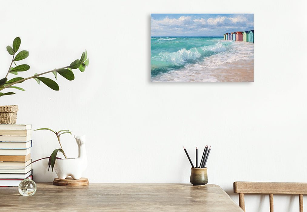 Premium Textil-Leinwand Bunte Strandhütten