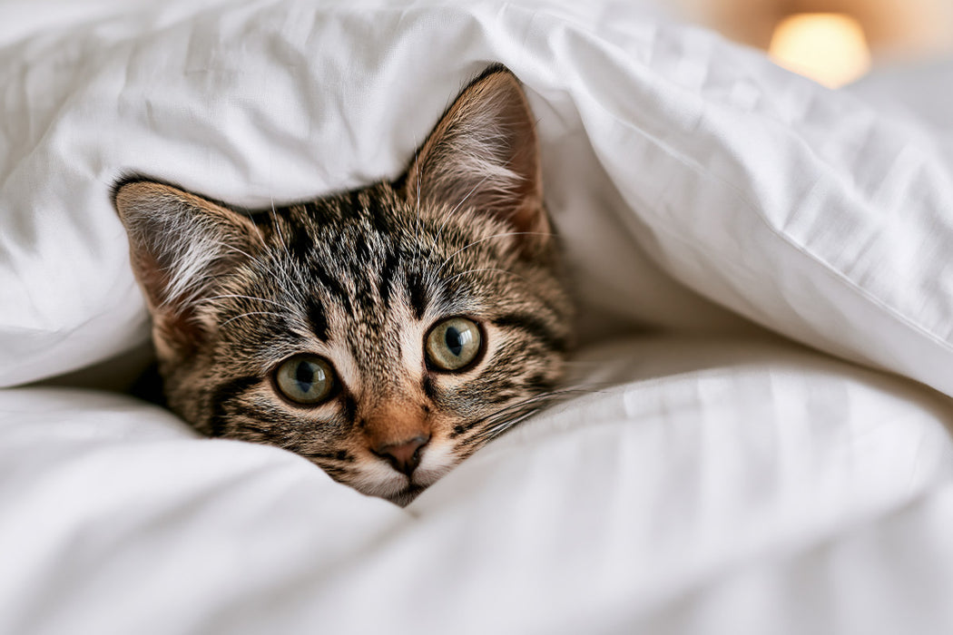 Premium Textil-Leinwand Warm eingepackt schnurrt es sich besser