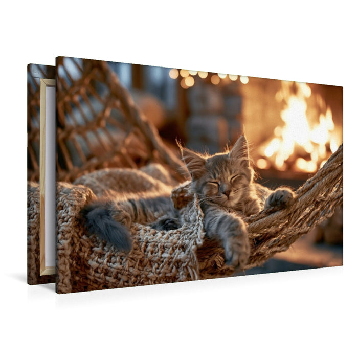 Premium Textil-Leinwand Am Feuer träumt es sich am schönsten.