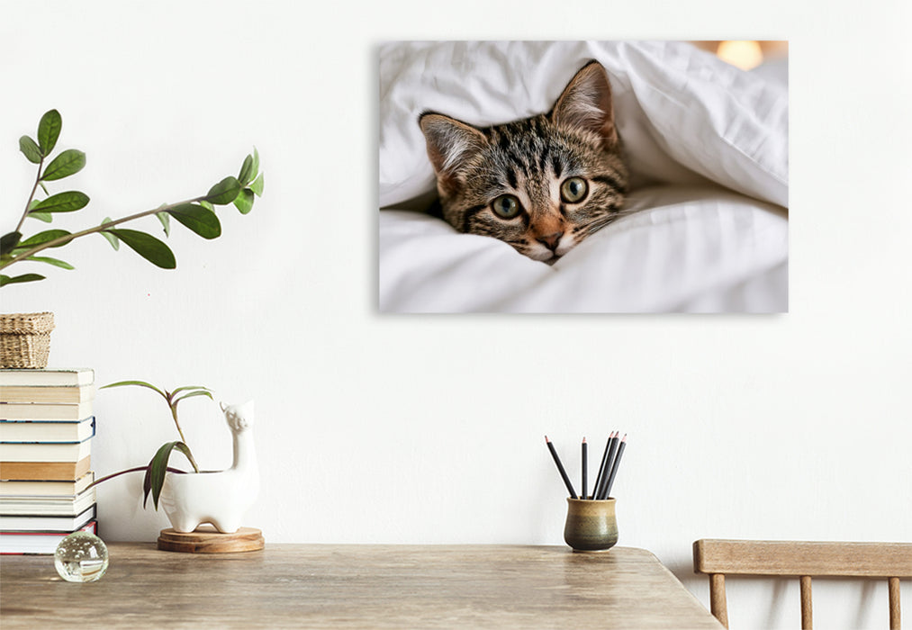 Premium Textil-Leinwand Warm eingepackt schnurrt es sich besser