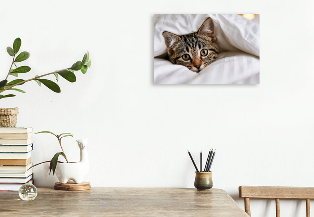 Premium Textil-Leinwand Warm eingepackt schnurrt es sich besser