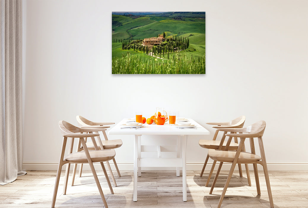 Premium Textil-Leinwand Zypressenallee zum Landgut in der Crete Senesi
