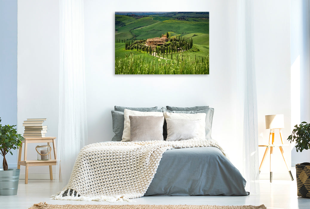 Premium Textil-Leinwand Zypressenallee zum Landgut in der Crete Senesi