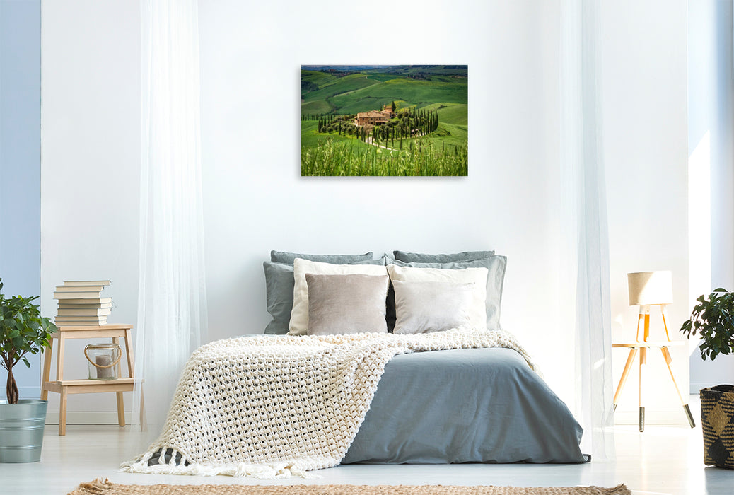 Premium Textil-Leinwand Zypressenallee zum Landgut in der Crete Senesi
