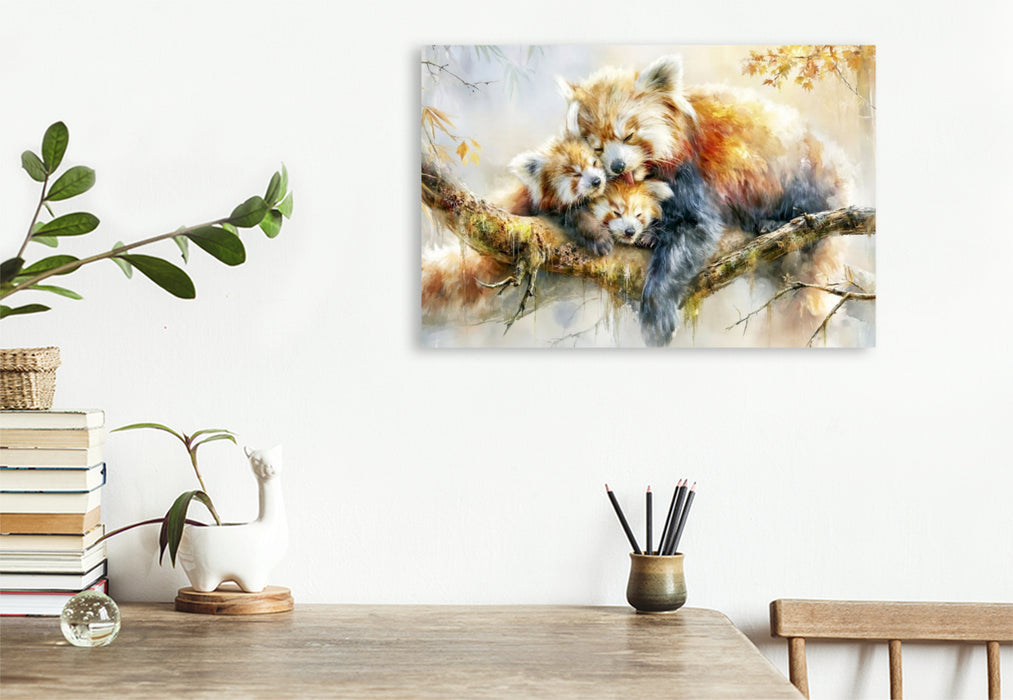 Premium Textil-Leinwand Auch Panda-Mamas lieben den Mittagsschlaf