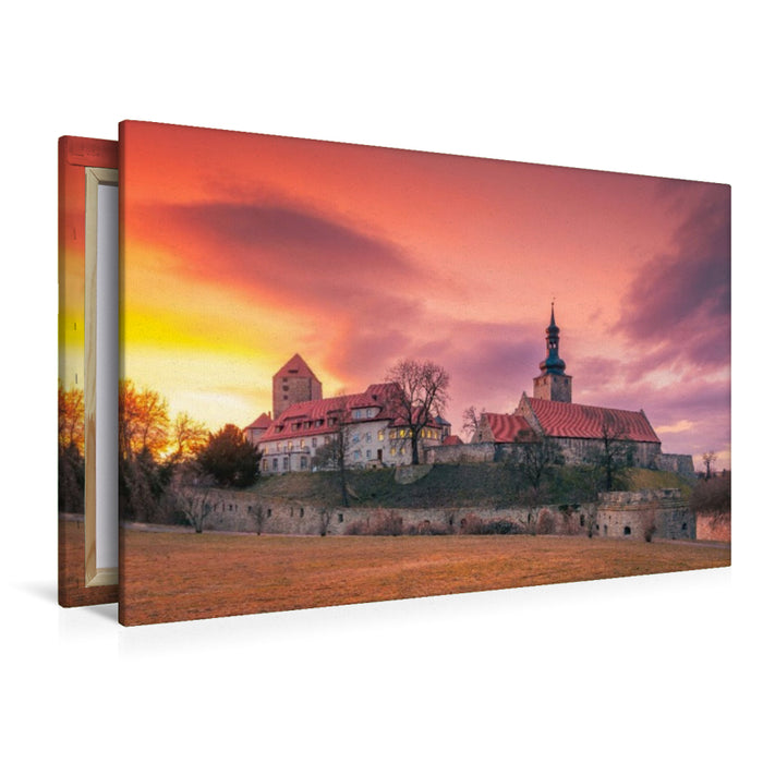 Premium Textil-Leinwand Sonnenuntergang über Burg Querfurt