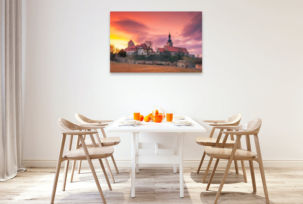 Premium Textil-Leinwand Sonnenuntergang über Burg Querfurt