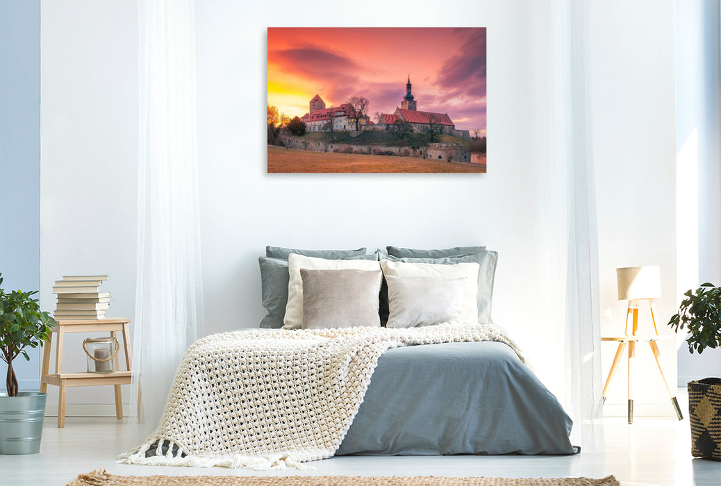 Premium Textil-Leinwand Sonnenuntergang über Burg Querfurt