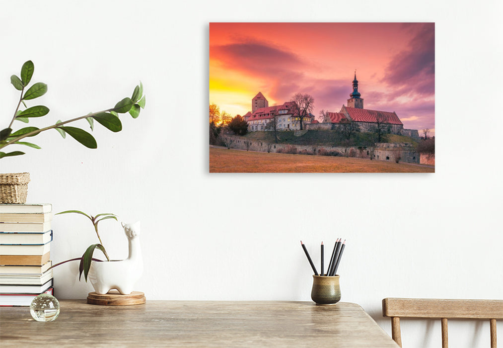 Premium Textil-Leinwand Sonnenuntergang über Burg Querfurt