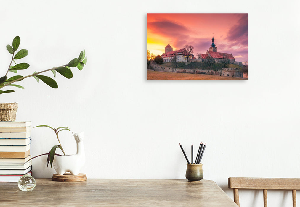 Premium Textil-Leinwand Sonnenuntergang über Burg Querfurt