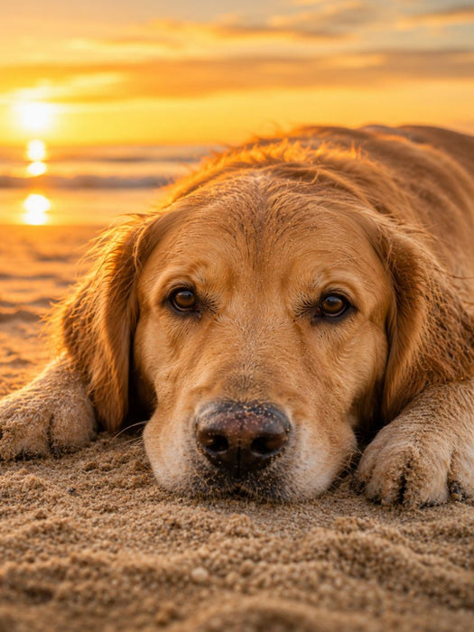 Golden Retriever am Strand – Sonnenuntergang voller Ruhe - CALVENDO Foto-Puzzle'