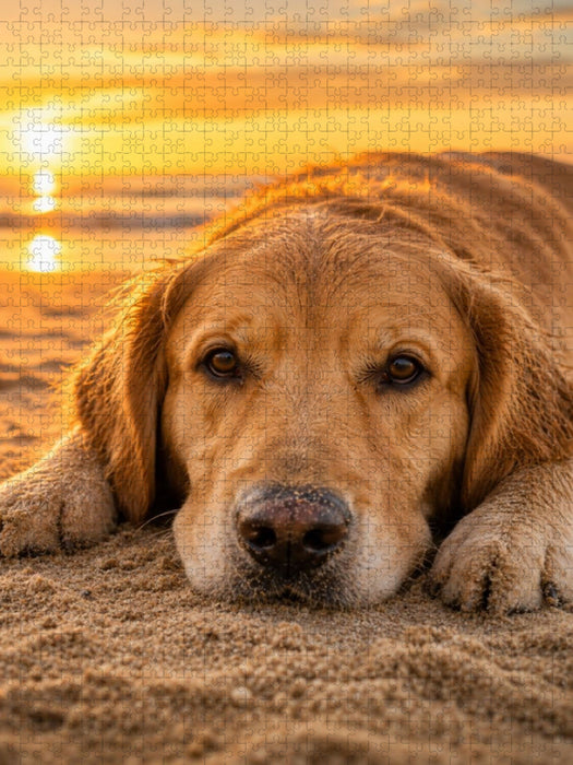 Golden Retriever am Strand – Sonnenuntergang voller Ruhe - CALVENDO Foto-Puzzle'