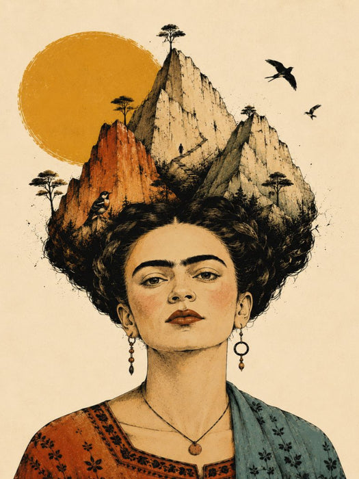 Boho Bergfrau – Vintage Leinwandbild Surreales Frauenporträt Boho Wandkunst - CALVENDO Foto-Puzzle'