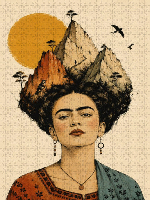 Boho Bergfrau – Vintage Leinwandbild Surreales Frauenporträt Boho Wandkunst - CALVENDO Foto-Puzzle'