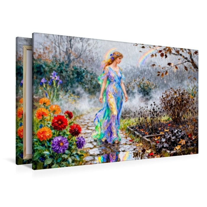 Premium Textil-Leinwand Iris – Griechische Göttin des Regenbogens im Herbstregen