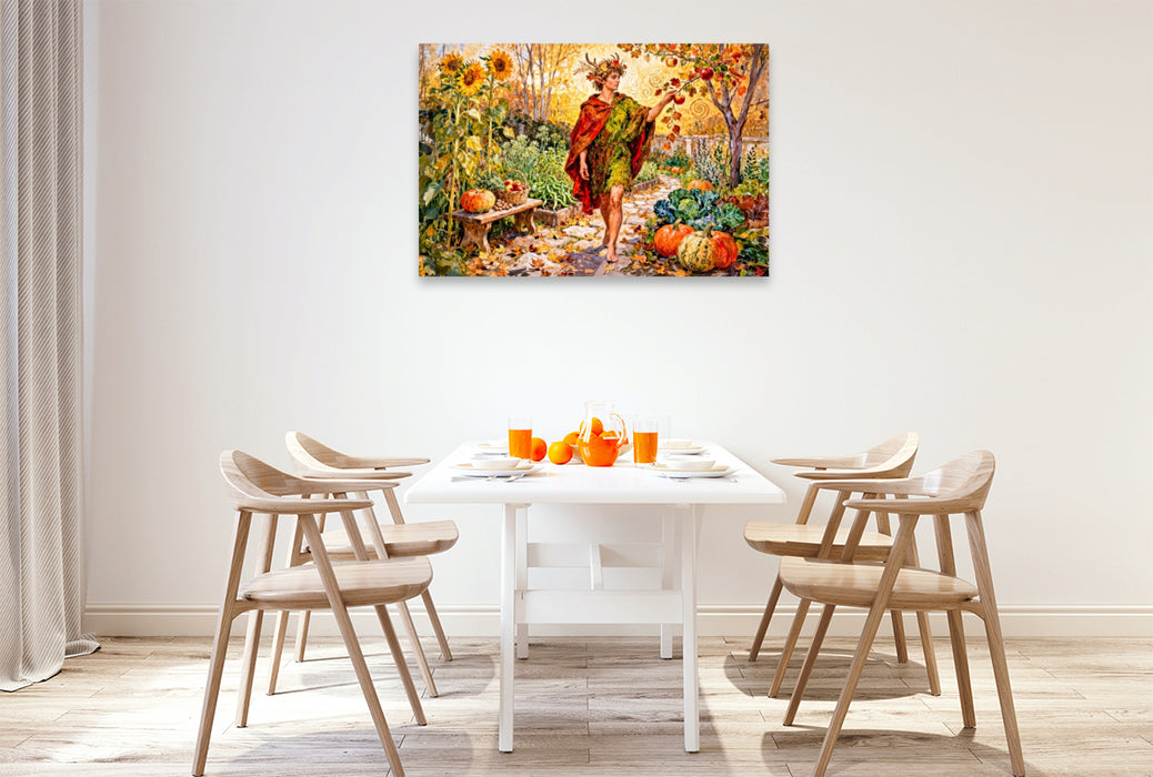 Premium Textil-Leinwand Faunus – Römischer Gott der Obstgärten im Spätsommer
