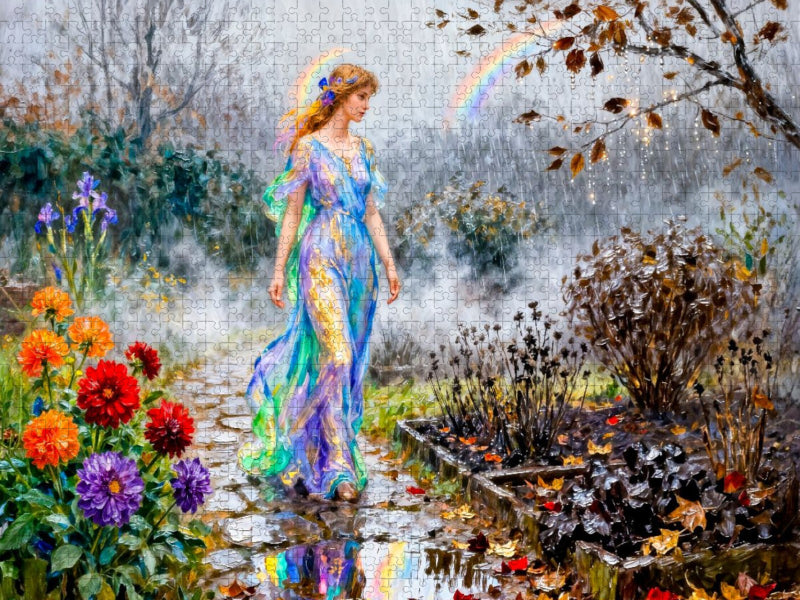 Iris – Griechische Göttin des Regenbogens im Herbstregen - CALVENDO Foto-Puzzle'