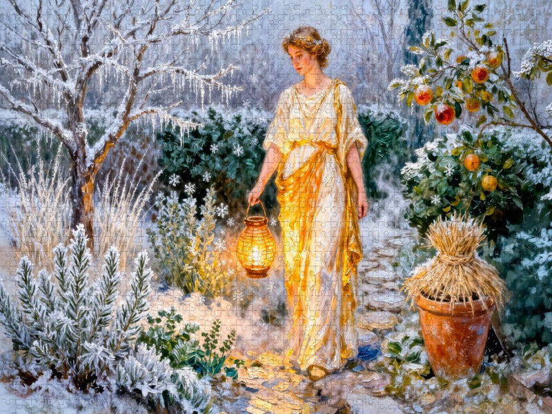 Hestia – Griechische Göttin des Herdfeuers im winterlichen Garten - CALVENDO Foto-Puzzle'