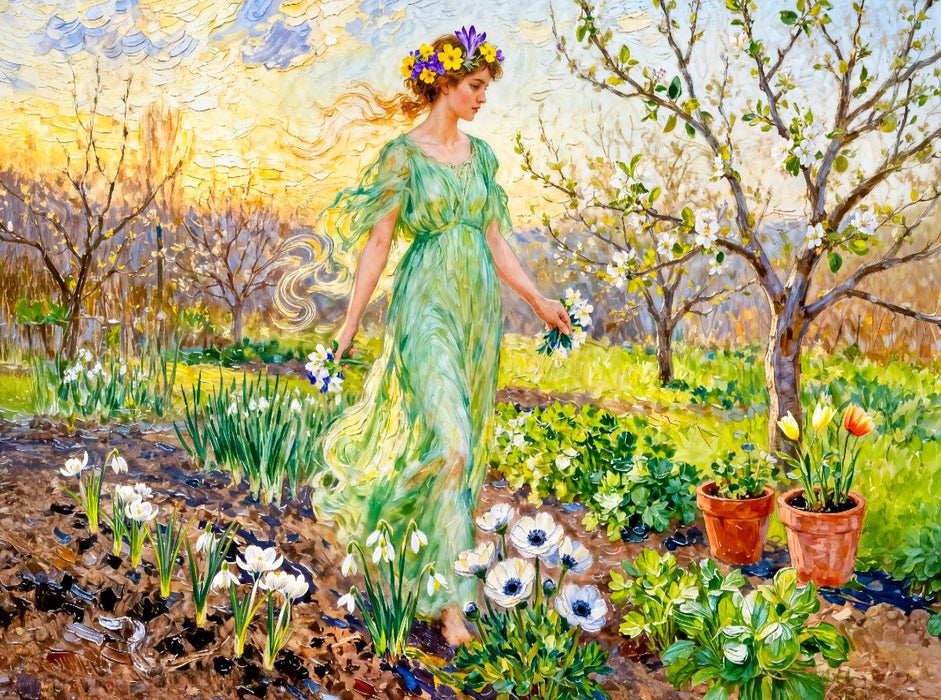 Chloris griechische Göttin des Frühlings im Krokusgarten - CALVENDO Foto-Puzzle'