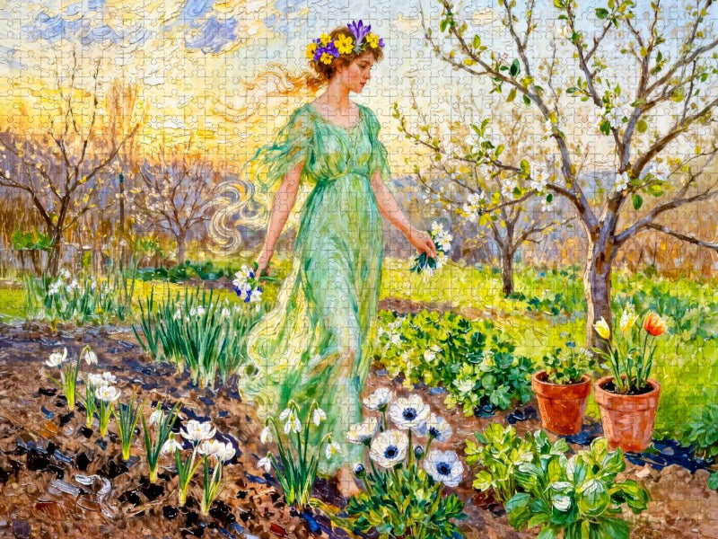 Chloris griechische Göttin des Frühlings im Krokusgarten - CALVENDO Foto-Puzzle'