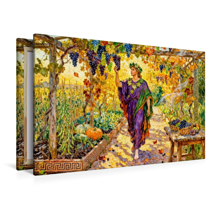 Premium Textil-Leinwand Dionysos – Griechischer Gott der Weinreben im Weinlaubgang