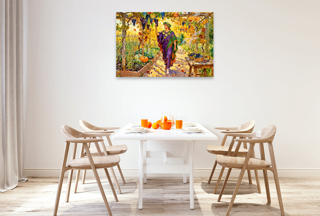 Premium Textil-Leinwand Dionysos – Griechischer Gott der Weinreben im Weinlaubgang