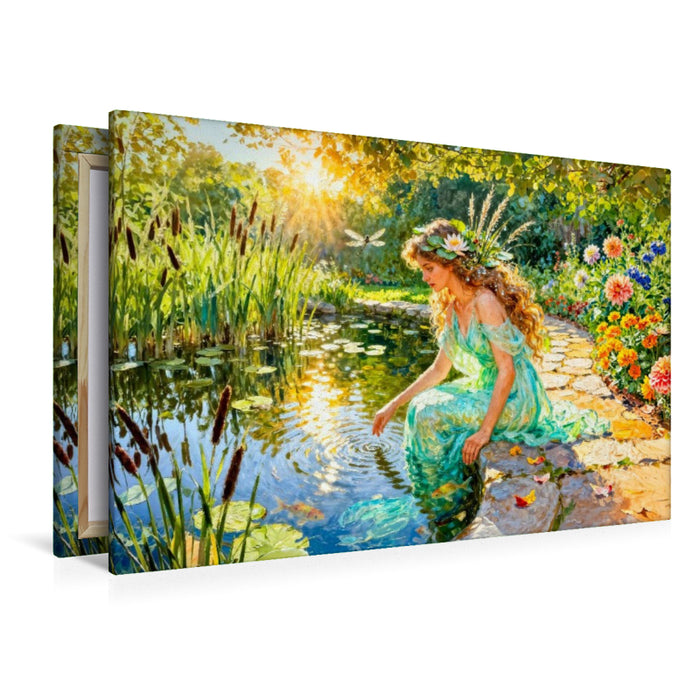 Premium Textil-Leinwand Naiade – Nymphe der Quellen im lichten Wassergarten