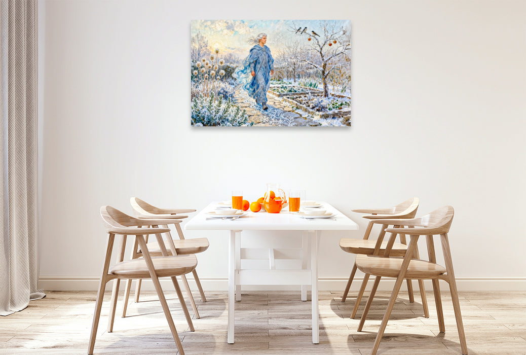 Premium Textil-Leinwand Boreas - Griechischer Gott des Nordwinds im Wintergarten