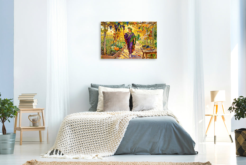 Premium Textil-Leinwand Dionysos – Griechischer Gott der Weinreben im Weinlaubgang