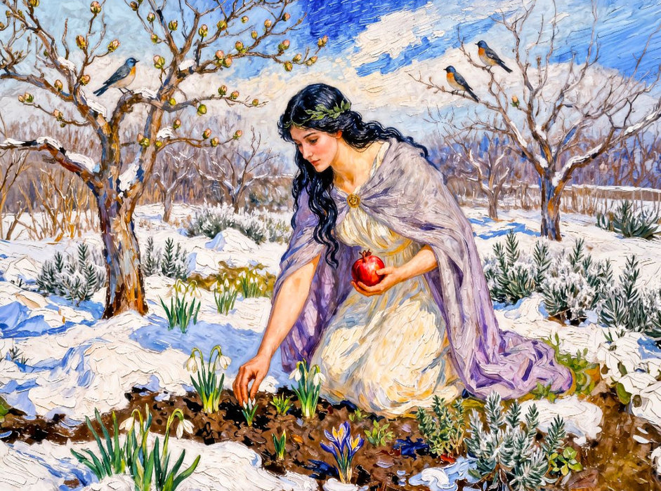 Persephone - Göttin des Neubeginns im frühen Frühlingsgarten - CALVENDO Foto-Puzzle'