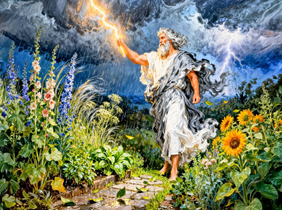 Zeus – Griechischer Gott des Sommergewitters im Garten - CALVENDO Foto-Puzzle'