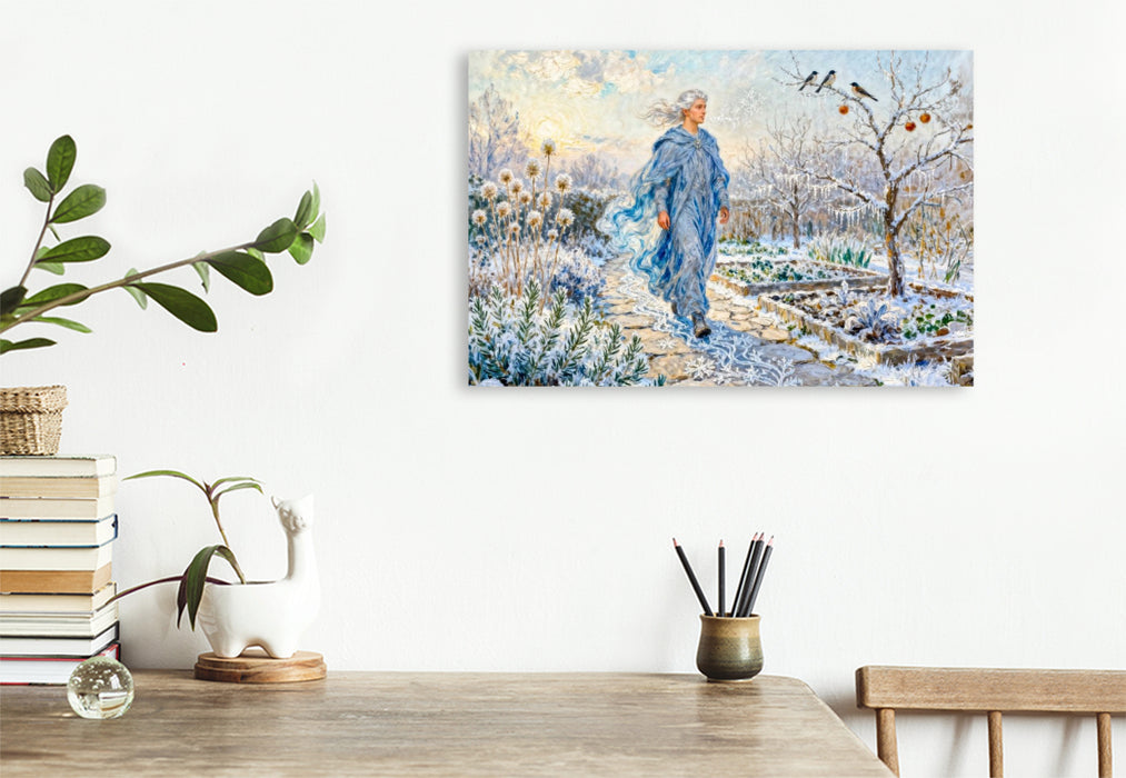 Premium Textil-Leinwand Boreas - Griechischer Gott des Nordwinds im Wintergarten