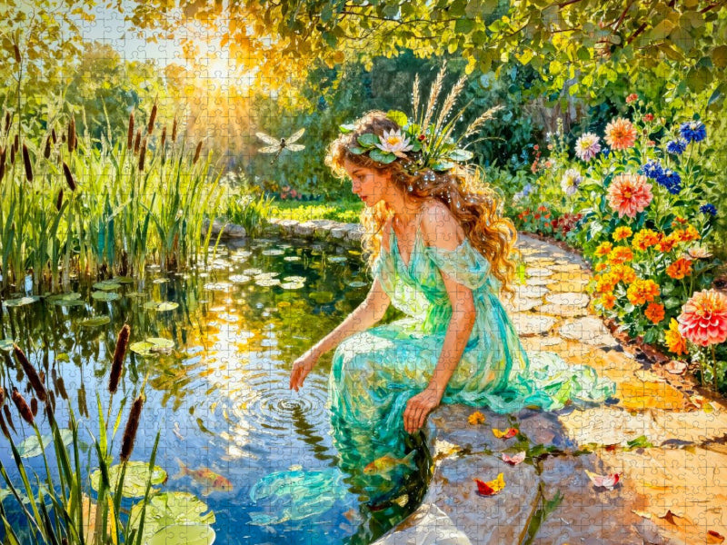 Naiade – Nymphe der Quellen im lichten Wassergarten - CALVENDO Foto-Puzzle'