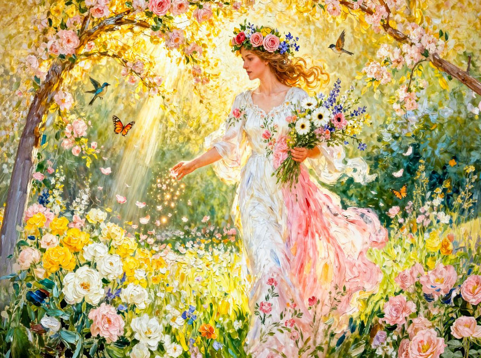 Flores – Göttin der Blütenfülle im sonnigen Garten - CALVENDO Foto-Puzzle'
