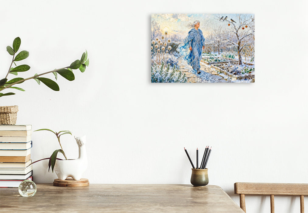 Premium Textil-Leinwand Boreas - Griechischer Gott des Nordwinds im Wintergarten