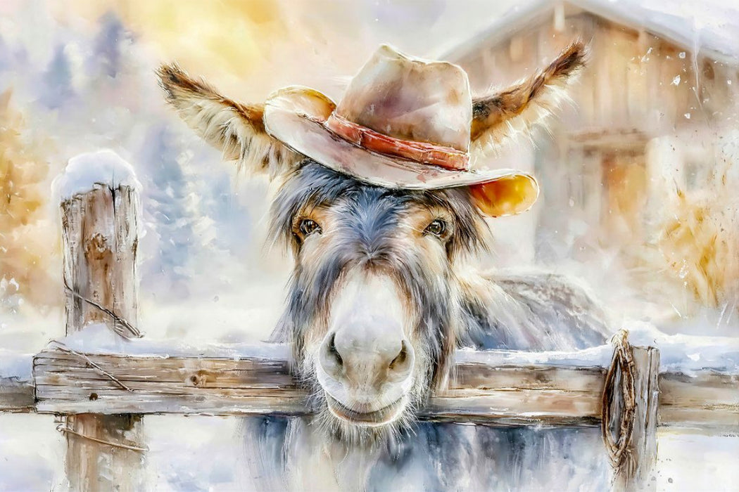 Premium Textil-Leinwand Der Cowboy unter den Eseln