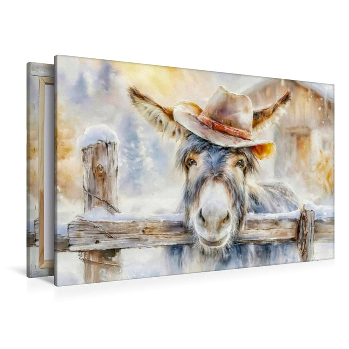 Premium Textil-Leinwand Der Cowboy unter den Eseln