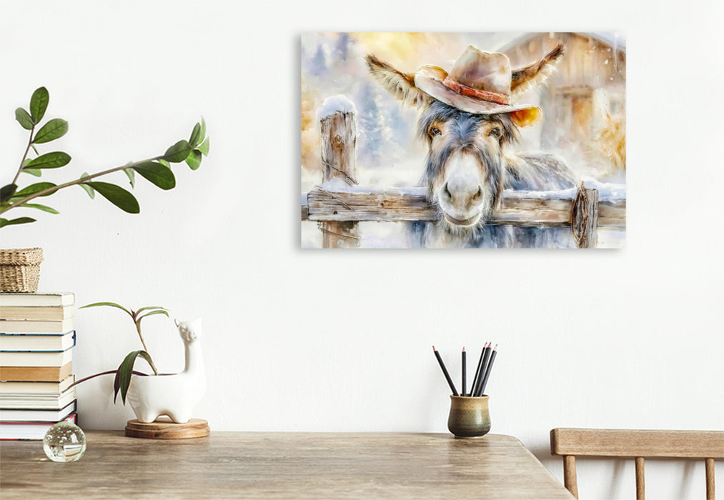 Premium Textil-Leinwand Der Cowboy unter den Eseln