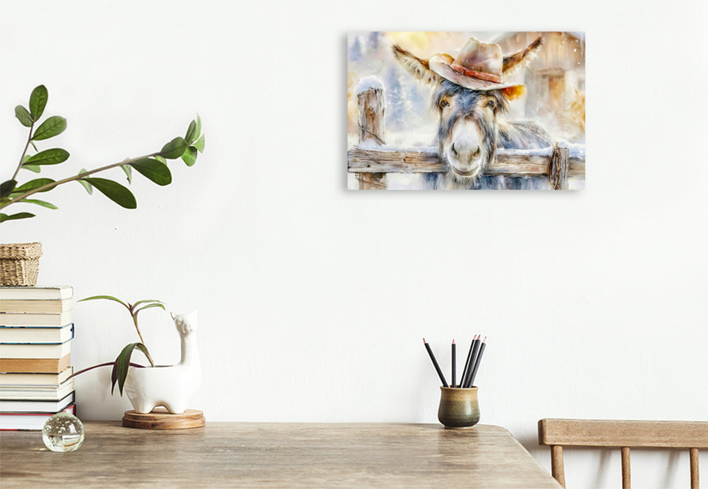 Premium Textil-Leinwand Der Cowboy unter den Eseln