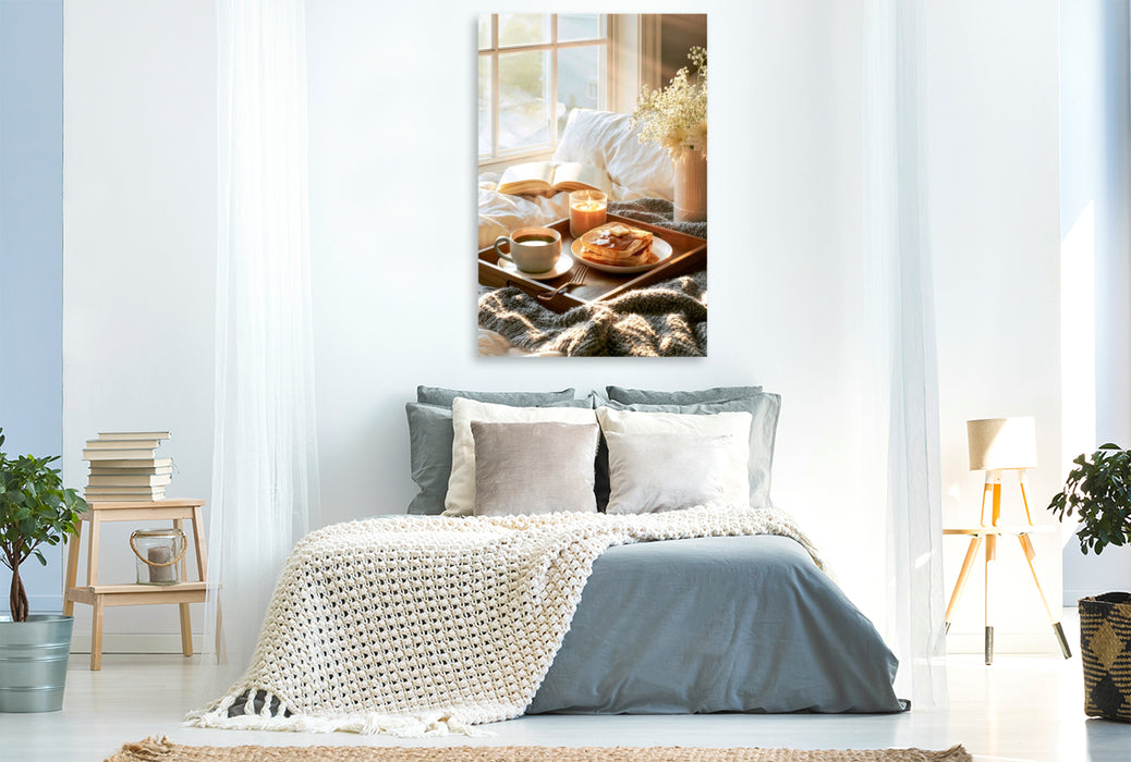 Premium Textil-Leinwand Frühstück im Bett - gibt es etwas Besseres