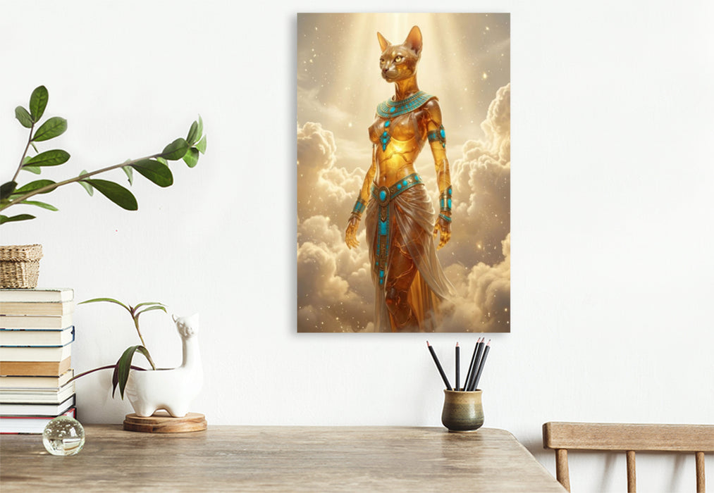 Premium Textil-Leinwand Bastet – Katzengöttin des Schutzes