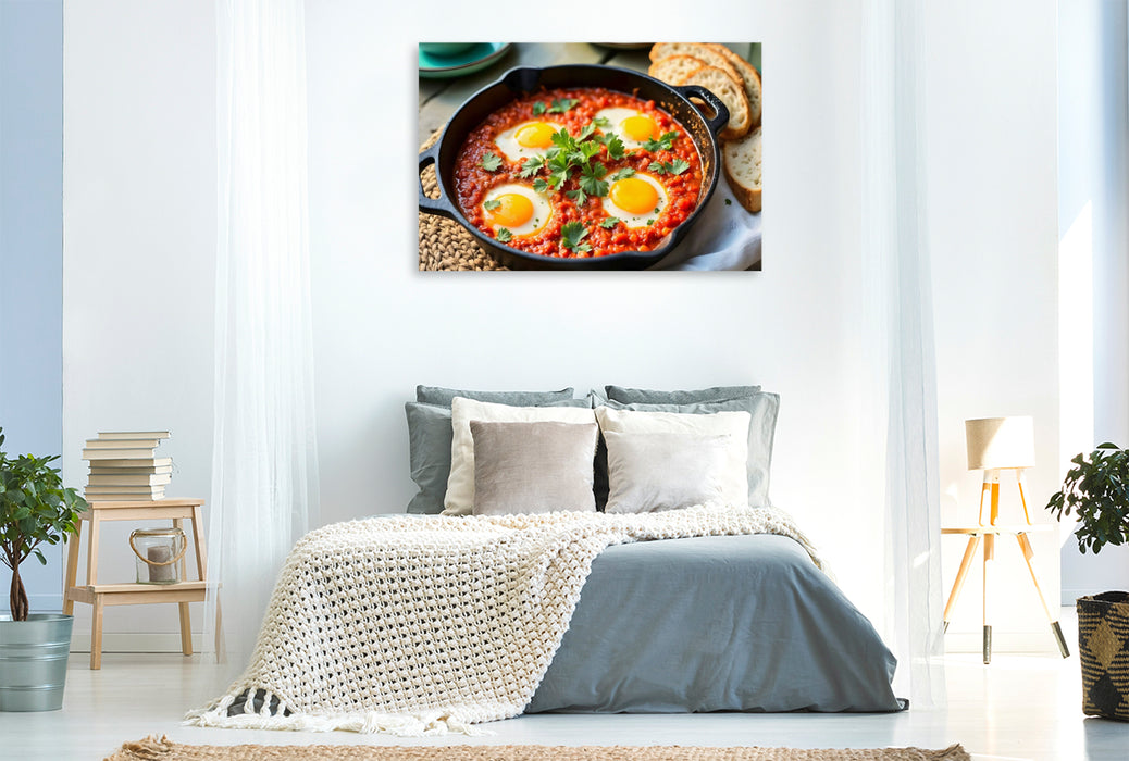 Premium Textil-Leinwand Shakshuka – Würzige Morgenstimmung