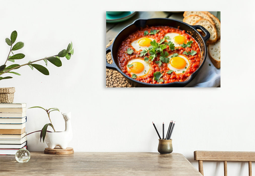 Premium Textil-Leinwand Shakshuka – Würzige Morgenstimmung