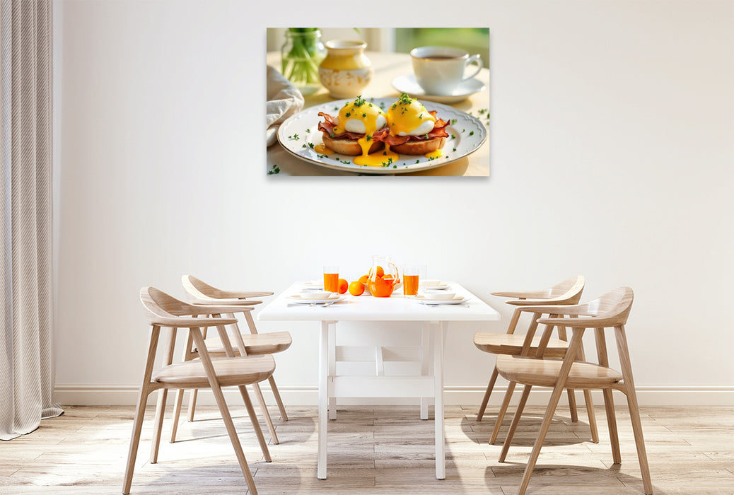 Premium Textil-Leinwand Eggs Benedict – Eleganter Brunchklassiker